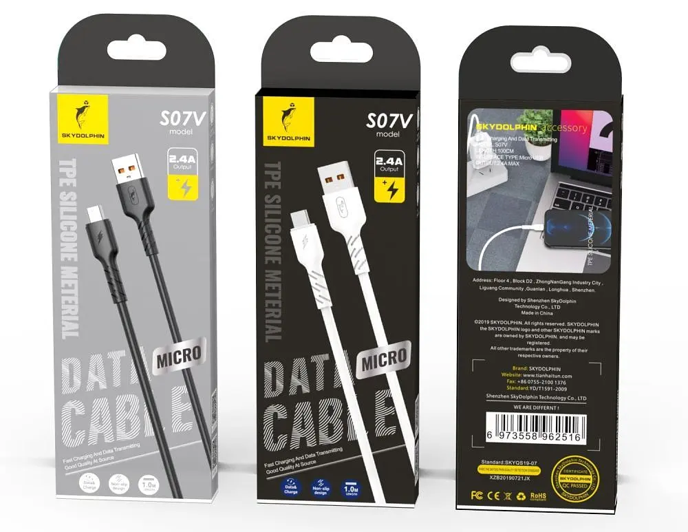 Кабель SkyDolphin S07V TPE High Elastic Line USB - micro USB (M/M), 1 м, Black (SDUSB-000598) - фото 2