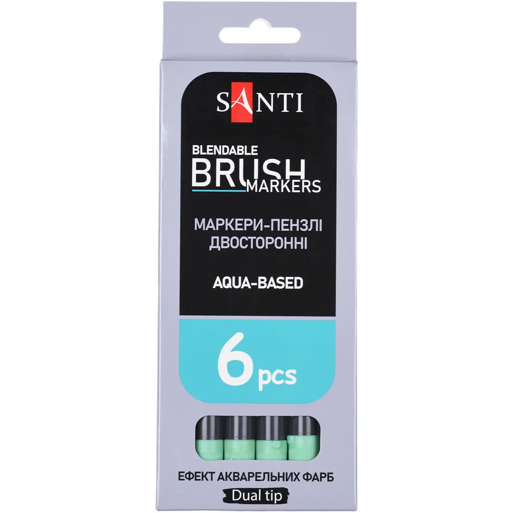 Маркер акварельний Santi Brush Marker SWB-23 зелений двосторонній 6 шт. (391079) - фото 4