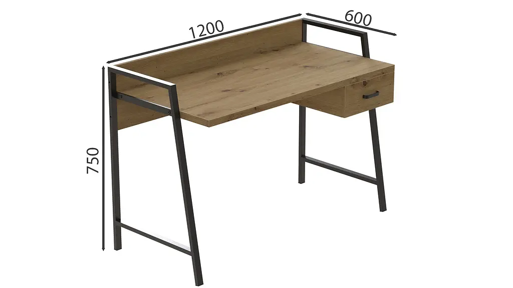 Письмовий стіл Ferrum-decor Комфорт 750x1200x600 Чорний метал ДСП Дуб Артізан 32 мм (FRD-103448) - фото 3