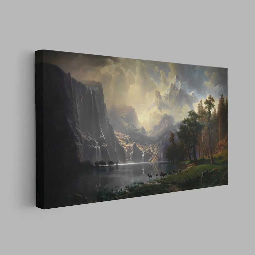 Інтер'єрна картина Серед гір Сьєрра-Невади, Альберт Бірштадт, Albert Bierstadt, репродукція картини, 60×107 см (id7002) - фото 2