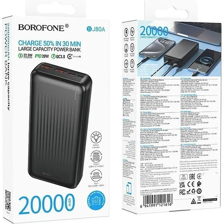 Зовнішній акумулятор Borofone BJ80A 20000mAh 22.5W Black [156652] - фото 4
