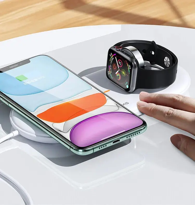 Зарядное беспроводное USAMS US-CD119 2-в-1 для Apple Watch и телефонов 2W и 10W белое - фото 4