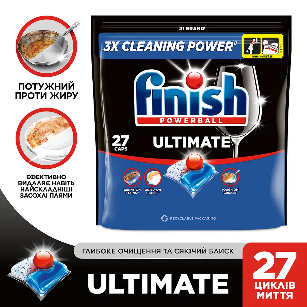 Засіб для миття посуду в посудомийних машинах Finish Ultimate 27 капсул - фото 2
