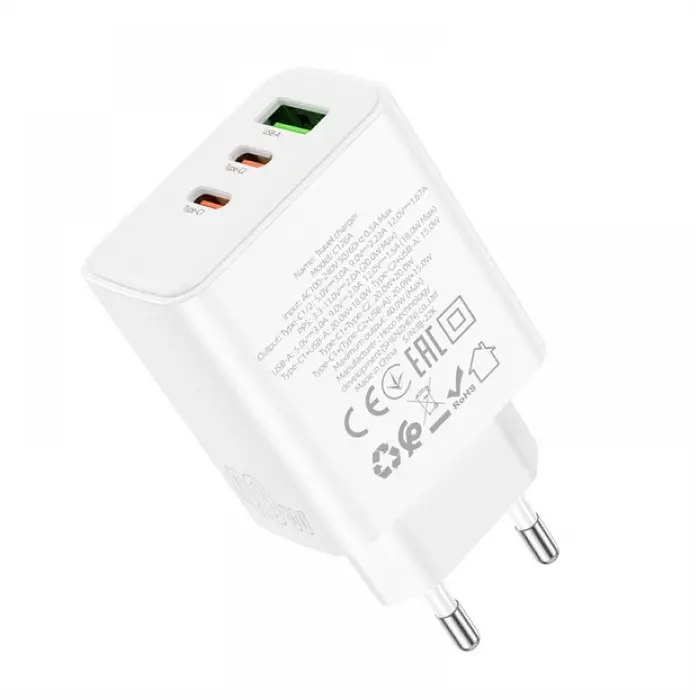 Мережевий зарядний пристрій адаптер HOCO C126A Pure 1 USB/2Type-C, 40 W, підтримка швидкого заряджання PD/QC/FCP/AFC - фото 5