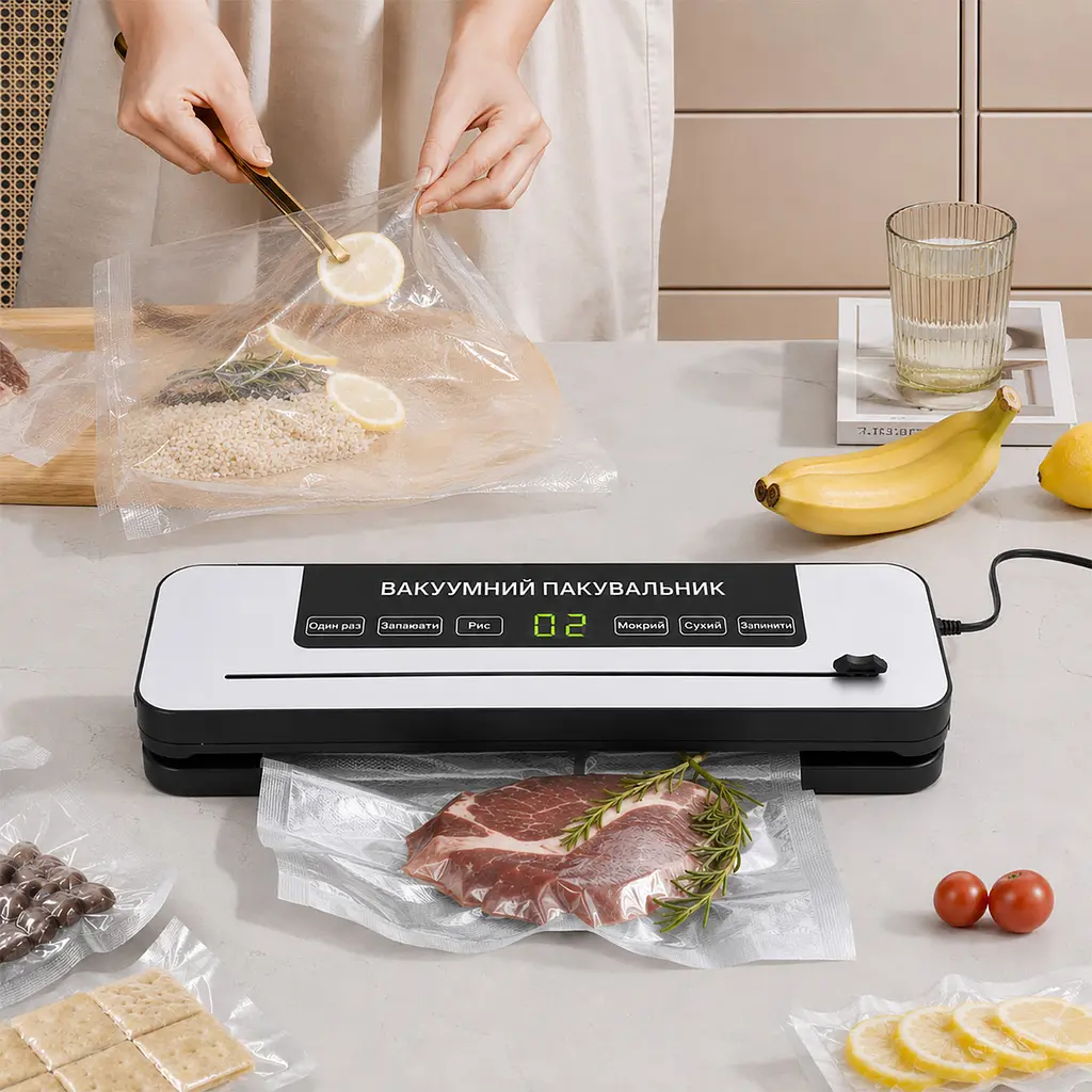 Вакуумний пакувальник для харчових продуктів Vacuum Sealer 120 Вт домашній автоматичний вакууматор Білий 88472 - фото 3