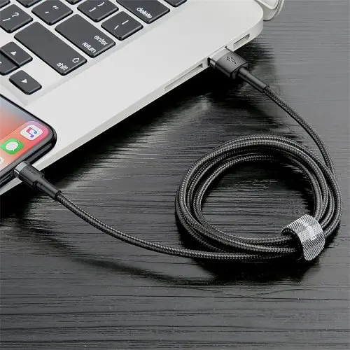 USB кабель Baseus Cafule for Ligtning 2,4A/0,5m. чорно-сірий CALKLF-AG1 - фото 9