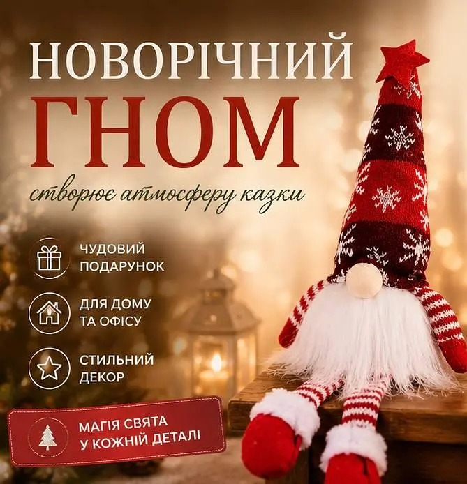 Гном новорічний декоративний різдвяна фігурка для дому святковий декор інтер'єру - фото 2