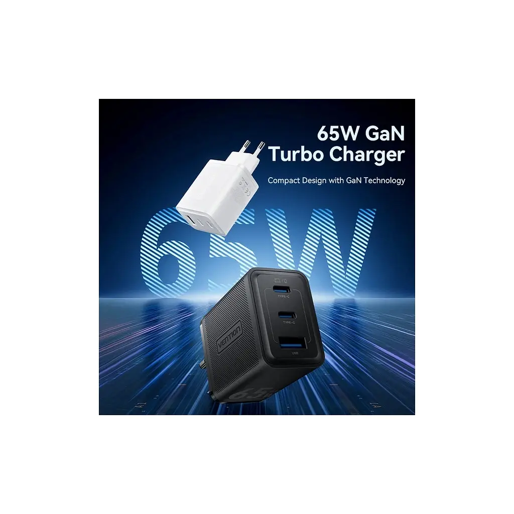 Зарядний пристрій Vention 2xUSB-C PD 65 Вт + 1xUSB QC 3.0 60 Вт GaN білий (FERW0-EU) - фото 9