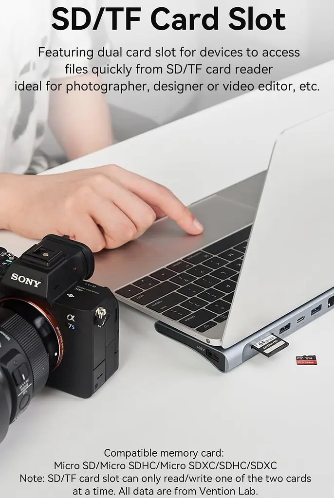 Док-станція Vention USB3.1 Type-C -- HDMI/VGA/USB-C/USB3.0x3/RJ45/SD/TF/TRRS 3.5mm/PD 100W 11in1 (THTHC) - фото 6