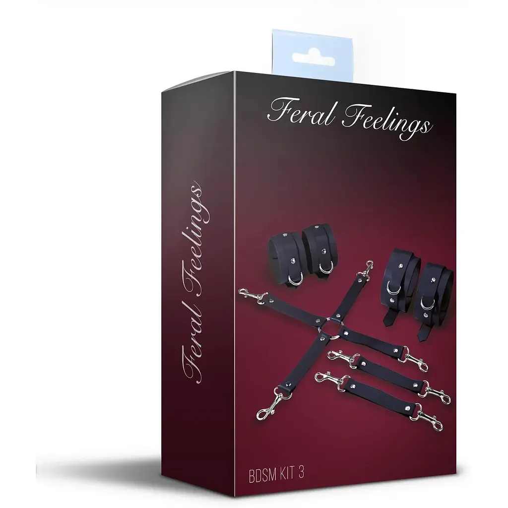 Набір для БДСМ 3 в 1 Feral Feelings BDSM Kit 3 Black, Black, наручники, поножі, хрестовина - фото 2