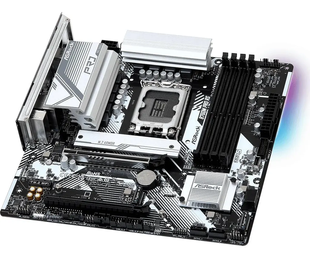 Материнська плата ASRock B760M PRO RS (1700/B760, 4xDDR5, 2xPCIex16, 4xSATAIII, 3xM.2, 2.5GLan, 7.1ch, mATX) - фото 4