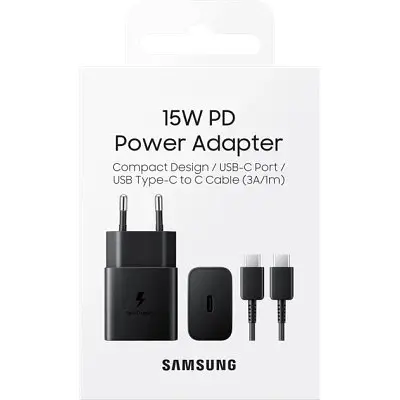 Зарядний пристрій Samsung USB-C 15 Вт чорний + кабель USB-C 1 м (EP-T1510XBEGEU) - фото 2