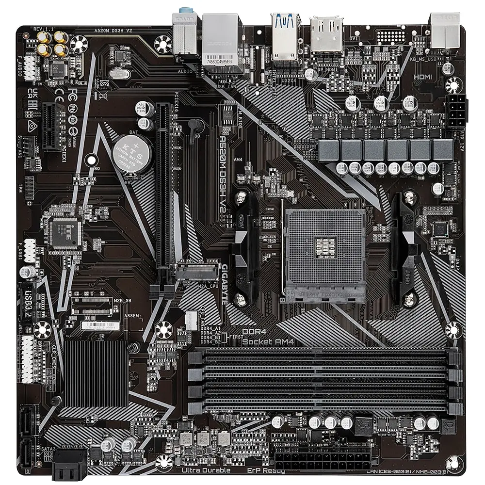 Материнская плата A520M DS3H V2 sAM4 A520 4xDDR4 M.2 HDMI DP mATX Gigabyte teh0019113 - фото 4