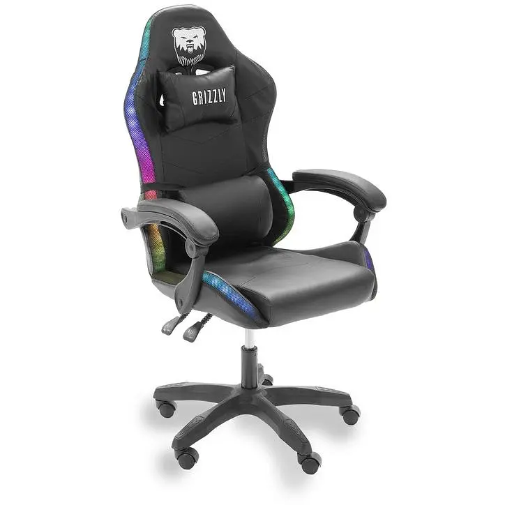 Геймерское кресло Grizzly с RGB LED подсветкой 12 режимов черное - фото 2