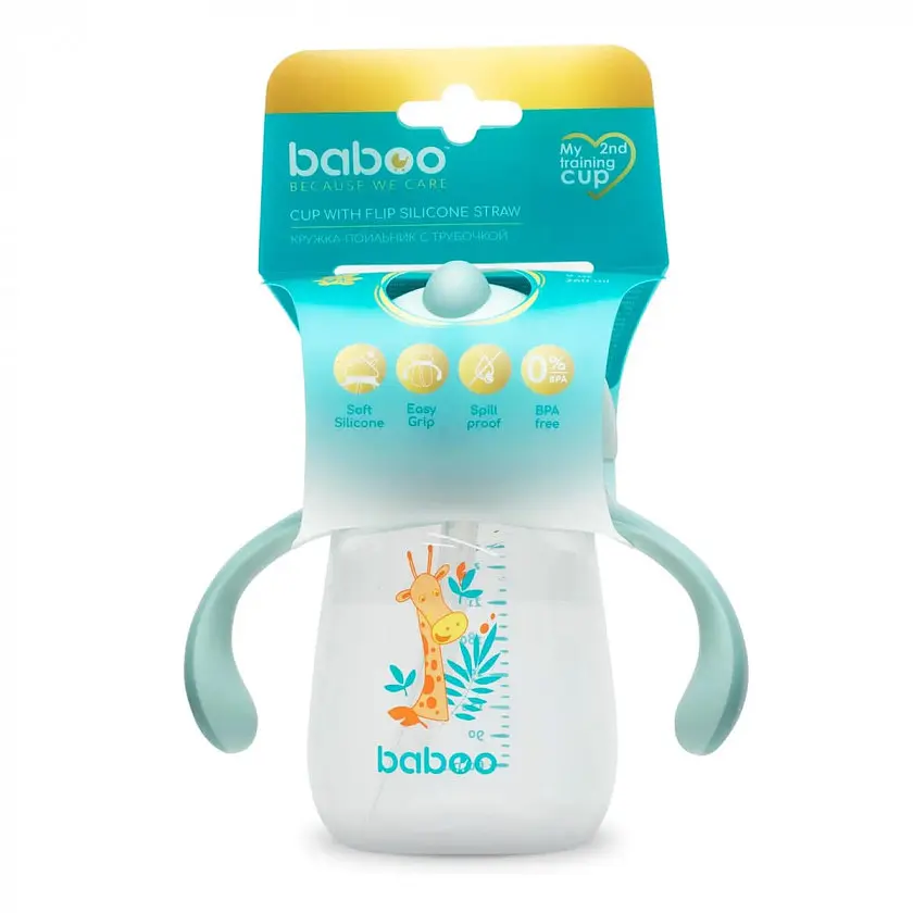 Поильник-непроливайка Baboo Safari с трубочкой 260 мл мятный (90441) - фото 6