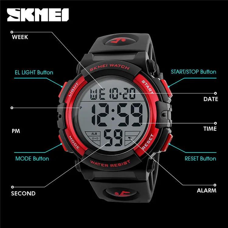 Мужские спортивные наручные часы Skmei 1258 Красный - фото 5