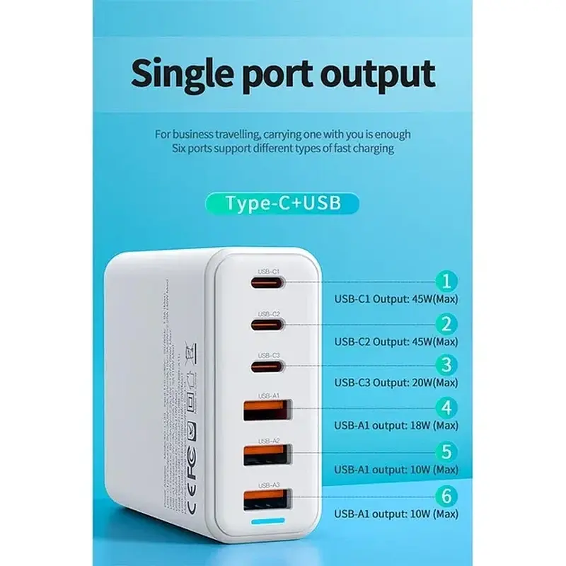 ЗП XO L133 Desktop GaN 3USB-A/3USB-C 75W 1.5m White - фото 3
