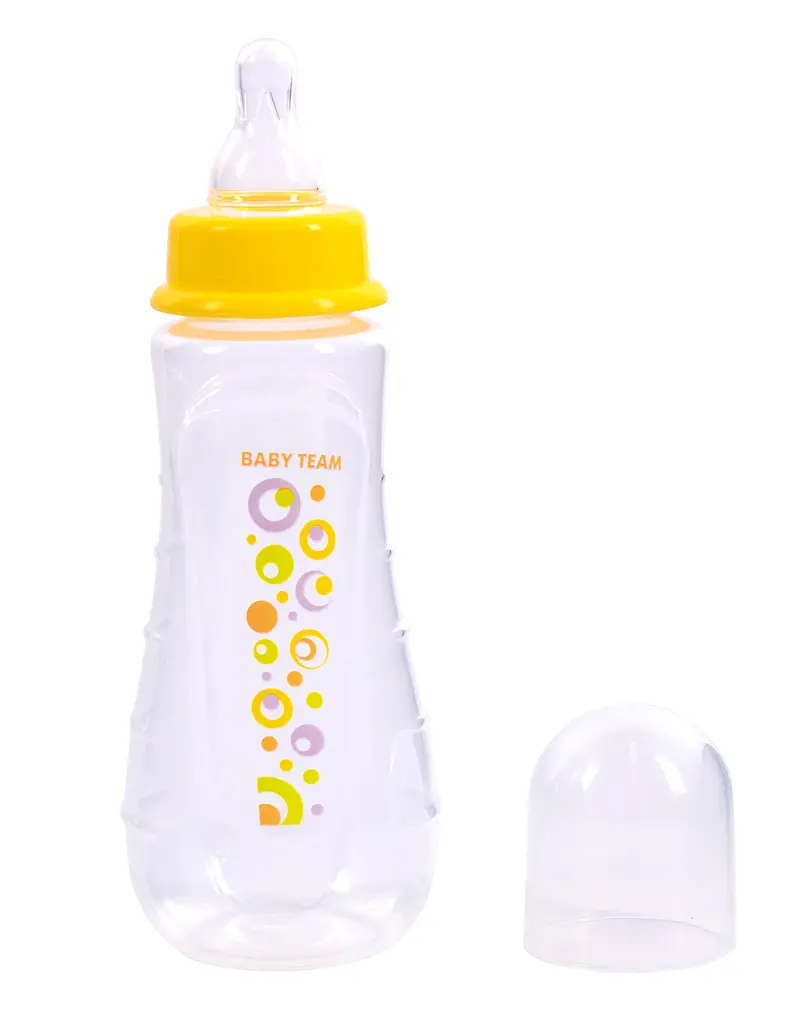 Пляшечка для годування Baby Team, ергономічної форми з силіконової соскою, 250 мл, жовтий (1412_желтая) - фото 2