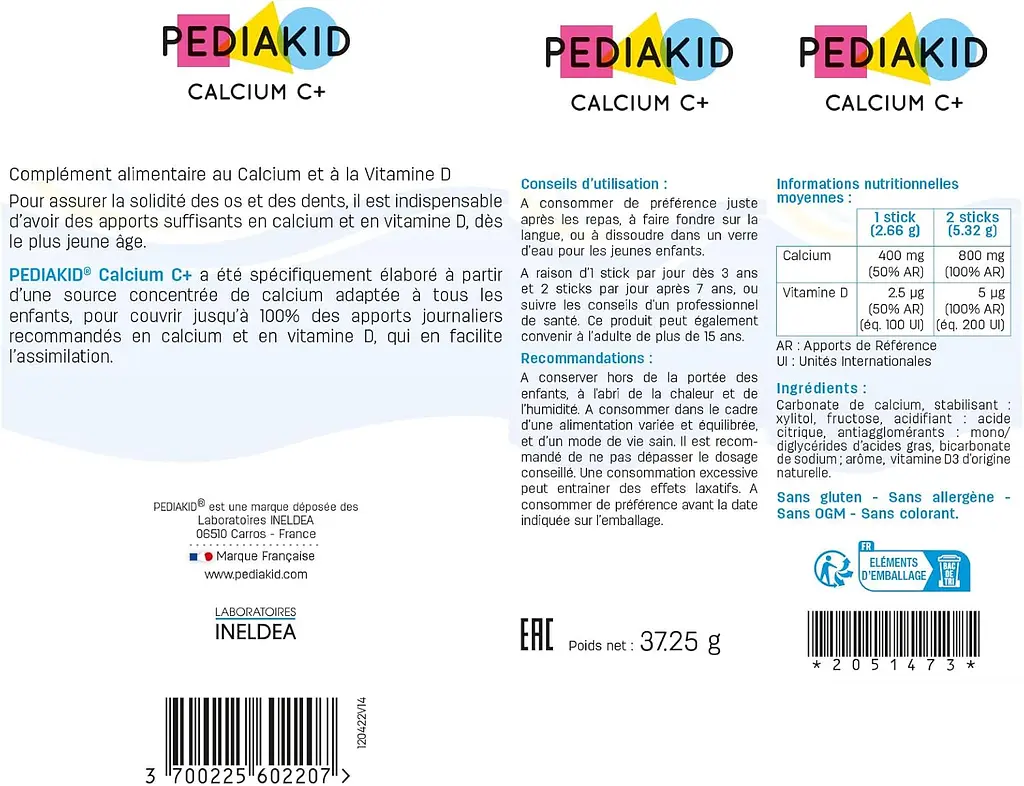 Стики для роста и укрепления костей Pediakid Calcium C+ 14 сток - фото 2
