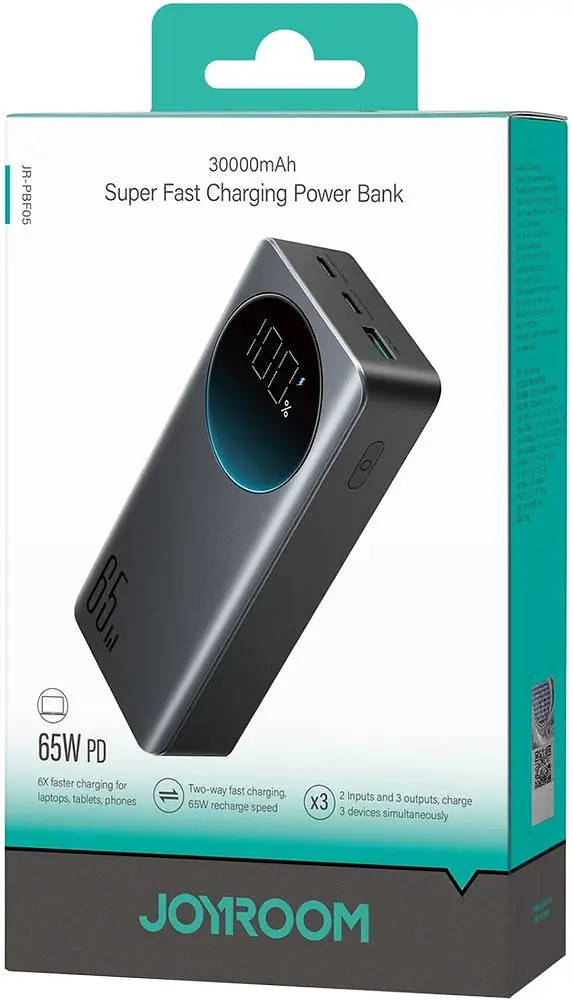Універсальна мобільна батарея Joyroom 30000mAh 65W PD,QC3.0 USB-A 2xUSB-C In/Out Black (JR-PBF05) - фото 2