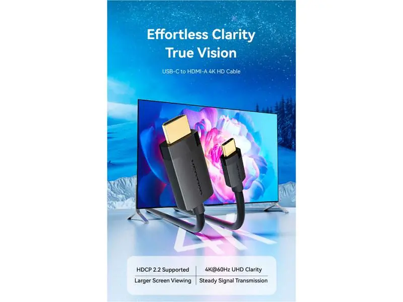 Кабель Vention USB Type-C to HDMI 2m Black (CRIBH) - фото 7
