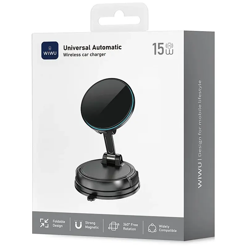 Автотримач з Бездротовий зарядний пристрій WIWU CH-326 Universal Vacuum Suction Magnetic 15W Black - фото 6