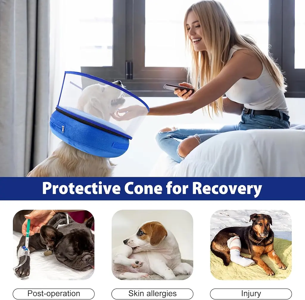 Захисний надувний нашийник для собак Derby Inflatable Dog Cone with Detachable Anti-Licking Shield, Blue, M - фото 2