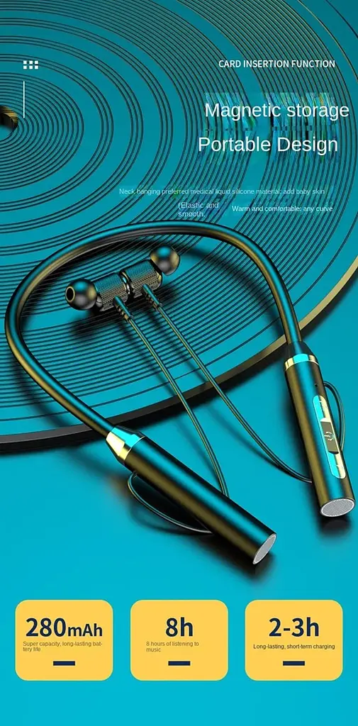 Беспроводные нашейные наушники WH001K, BT5.0, вакуумные, IPX5, 280mAh, 8h, black - фото 14