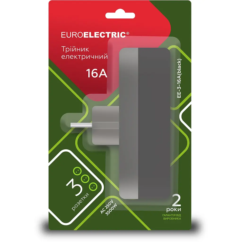 Мережевий трійник Euroelectric із заземленням X3 16 A чорний (EE-3-16A(black)) - фото 3