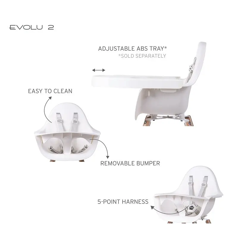 Стілець для годування Childhome Evolu 2 з бампером білий (CHEVOCHNW) - фото 11
