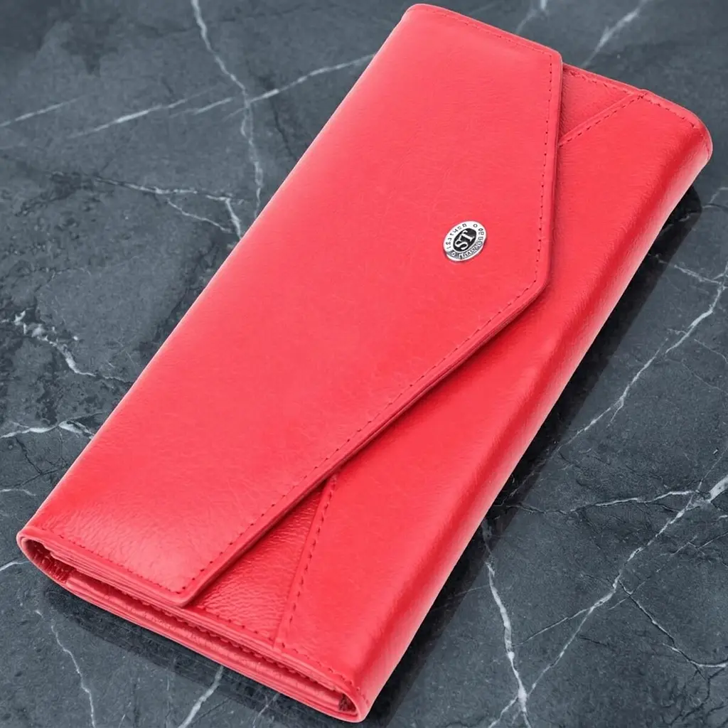 Жіночий гаманець з геометричним клапаном з натуральної шкіри ST Leather 22545 червоний - фото 11