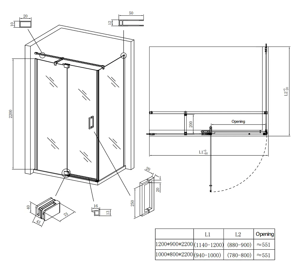 Душова кабіна без піддону Koer SR SC02-100x80x200-TR-01 прозоре скло Easy Clean 8 мм, хром KR5355, Універсальна, прозорий, хром - фото 8
