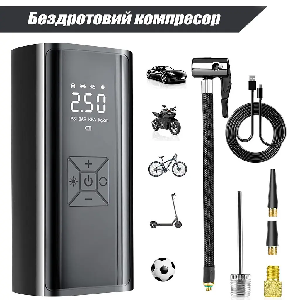 Автомобільний Компресор Suitu 6000 mAh 150 PSI 120W Автокомпресор Портативний Акумуляторний Автомобільний Насос для Авто Шин - фото 2