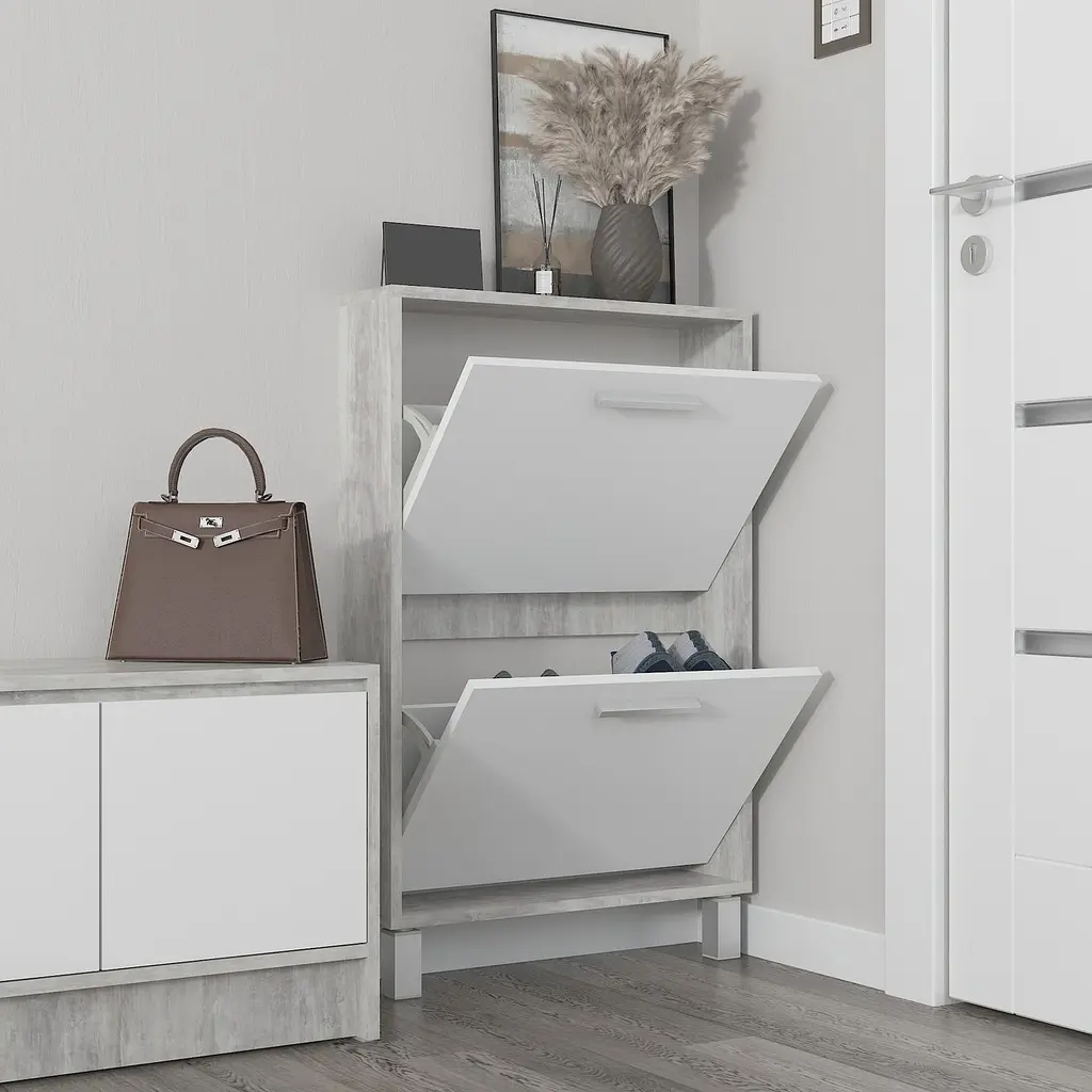 Полиця для взуття Flamecame підлогова на 2 шухляди з ДСП F-158 Бетон Білий - фото 2