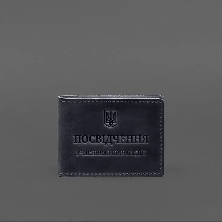 Шкіряна обкладинка для посвідчення учасника бойових дій із кишенею для жетону синя Crazy Horse - фото 6