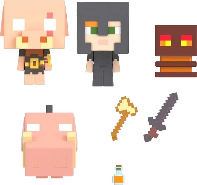 Набір фігурок Майнкрафт Вогненна битва в Нижньому світі Mattel Minecraft Mob Head Minis Nether Fire Battle 4 фігурки 5 см і аксесуари (SKU-238) - фото 5