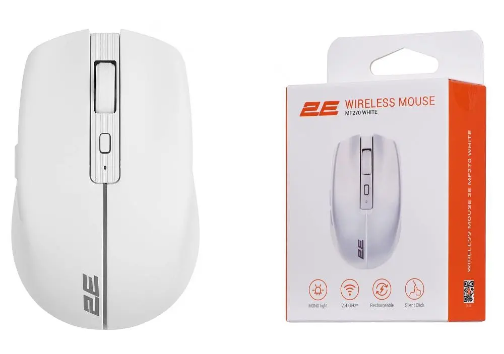 Миша бездротова 2E MF270 Silent Rechargeable WL White (2E-MF270WWH) - фото 2