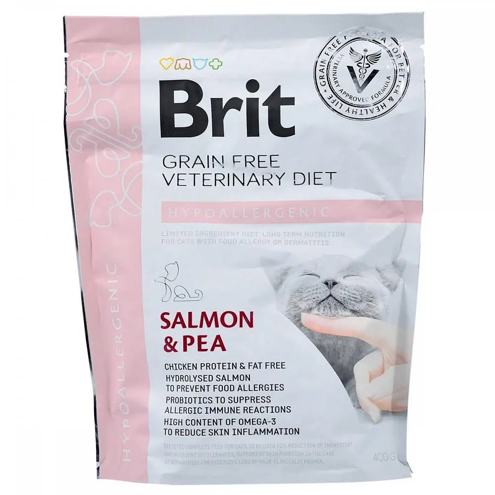 Сухой корм для кошек, при пищевой аллергии Brit GF Veterinary Diet Hypoallergenic 400 г (лосось) - фото 4