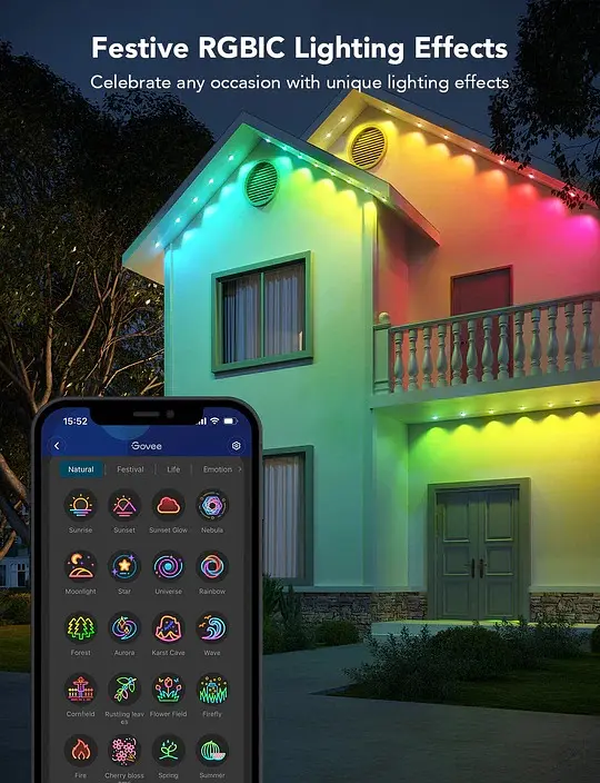 Govee Гірлянда Smart LED H705A Permanent Outdoor Lights, RGBIC, IP67, 30м, кабель прозорий - фото 9
