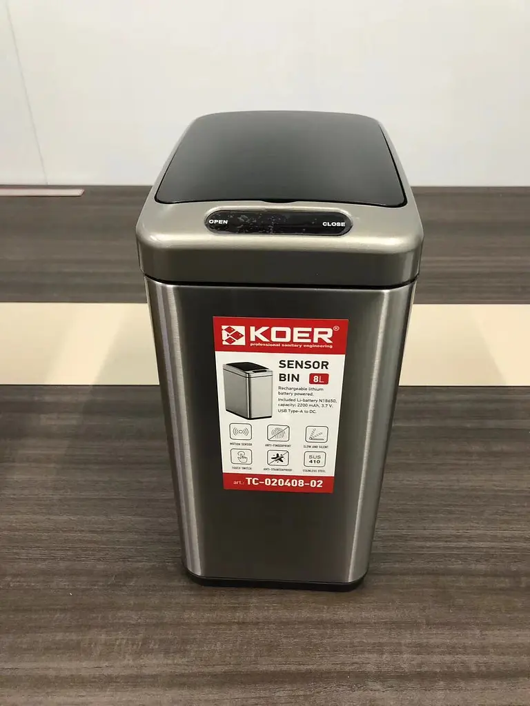 Відро для сміття сенсорне прямокутне Koer TC-020408-02 8 л нержавіюча сталь KR5588, Нержавіюча сталь - фото 8