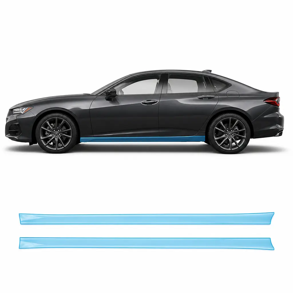 Антигравійна захисна бронеплівка за лекалами для Acura TLX II 2021 - нижня зона кузова пороги