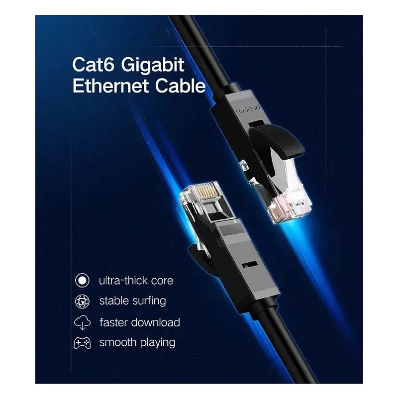 Мережевий кабель ugreen NW102 Cat 6 U/UTP Lan Flat Cable 2m (Чорний)(UGR-50174) - фото 3