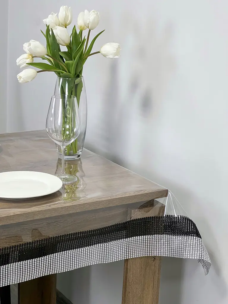 Скатертина силіконова з чорно-срібною стразовою стрічкою 210х180 см - фото 6