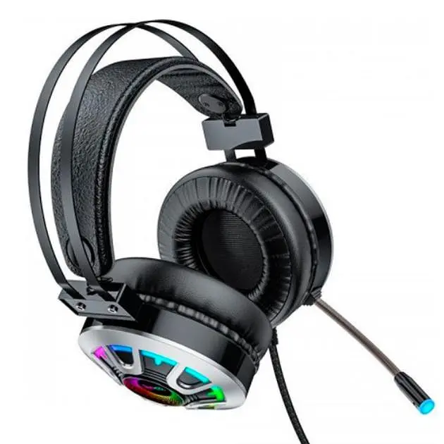 Дротова ігрова гарнітура Hoco Gaming LED headphones Hi-Res ESD05, USB, 2x3.5mm, 2m, black - фото 4