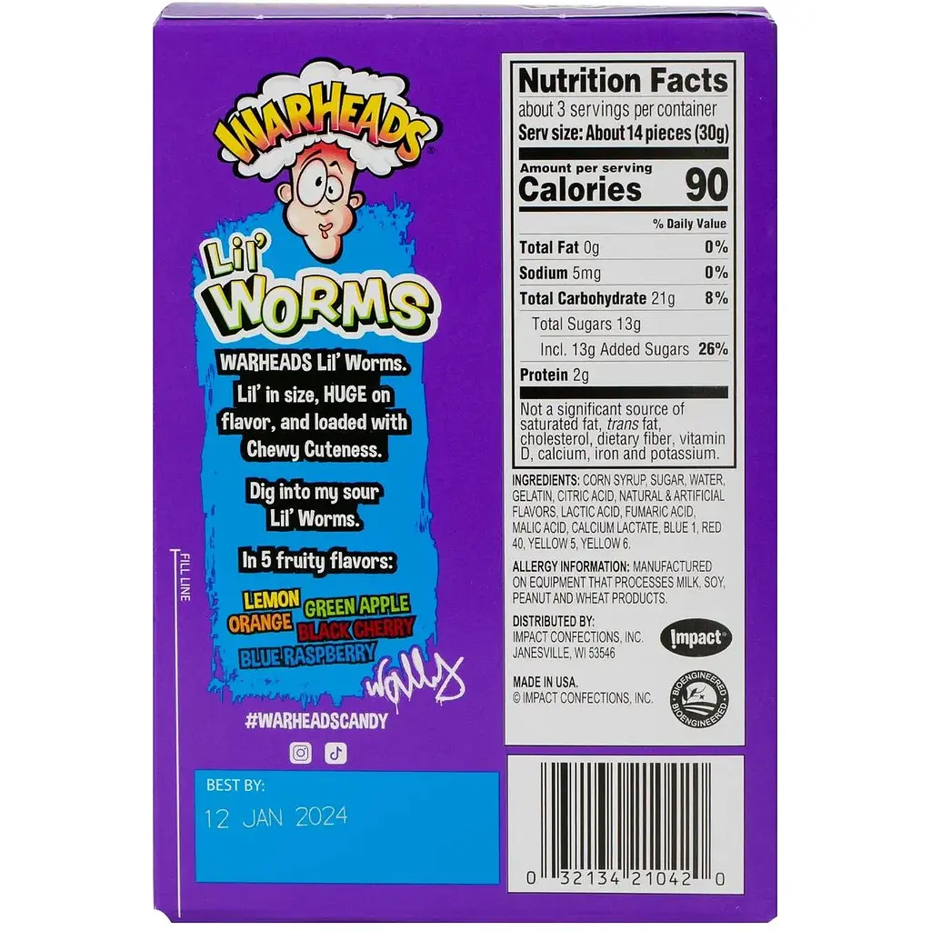 Жевательные конфеты Warheads Sour Lil' Worms 99 г - фото 3