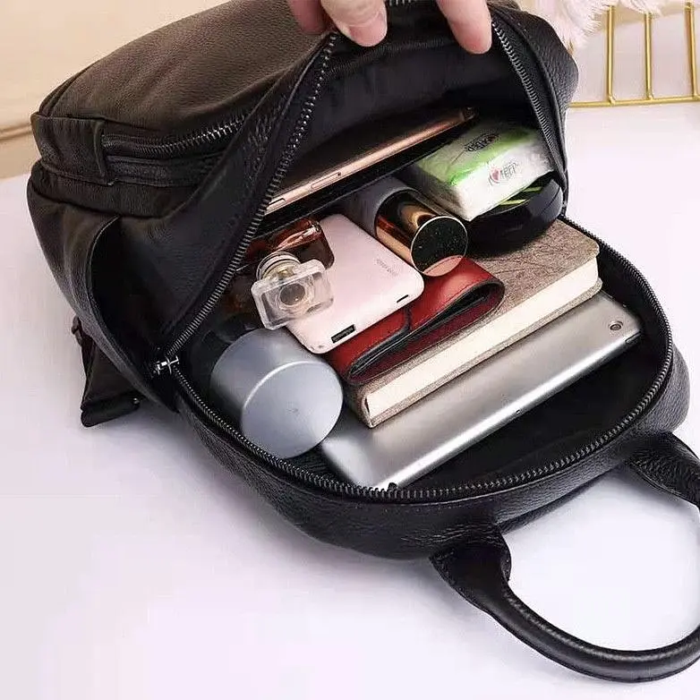 Шкіряний жіночий міський рюкзак на блискавці чорний 85271 Tiding Bag - фото 6