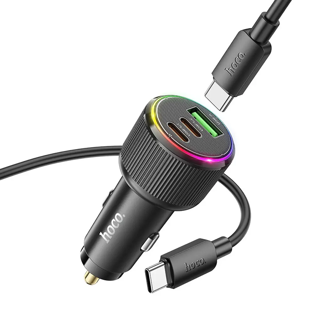Автомобільний зарядний пристрій Hoco NZ17 USB/2 Type-C PD 75W чорний + кабель Type-C to Type-C - фото 4