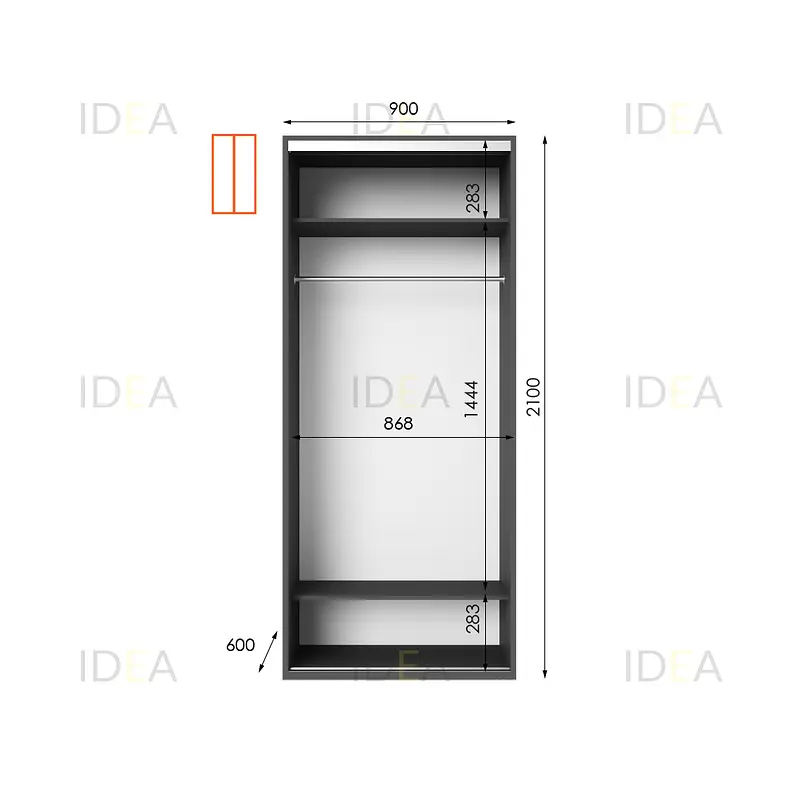 Шафа-купе Idea серія 9 90 x 60 x 210 см Антрацит Дзеркало - фото 2