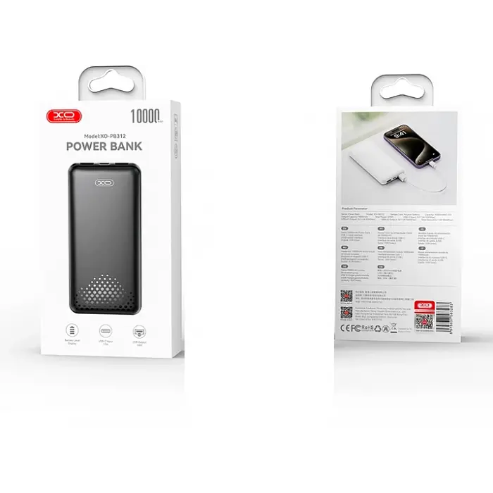 Зовнішній акумулятор Power bank XO PB312 10000 Mah батарея заряджання Чорний - фото 6