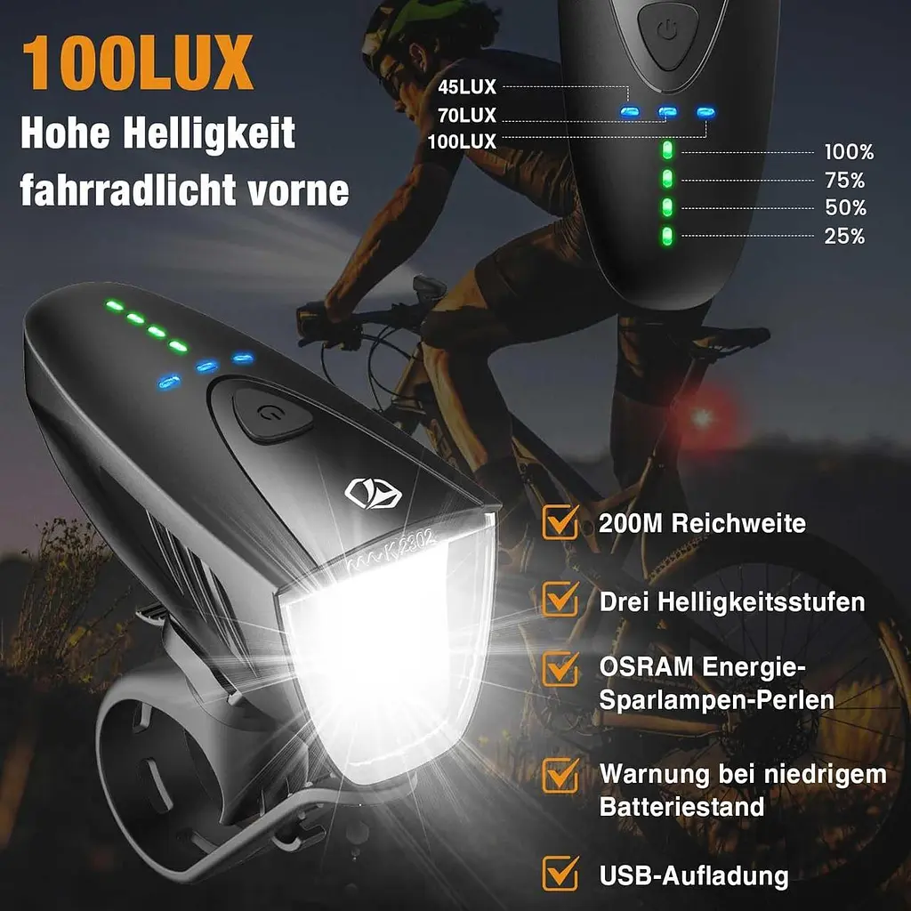Комплект велосипедних фар toptrek 100 Lux, передня і задня, USB - фото 6